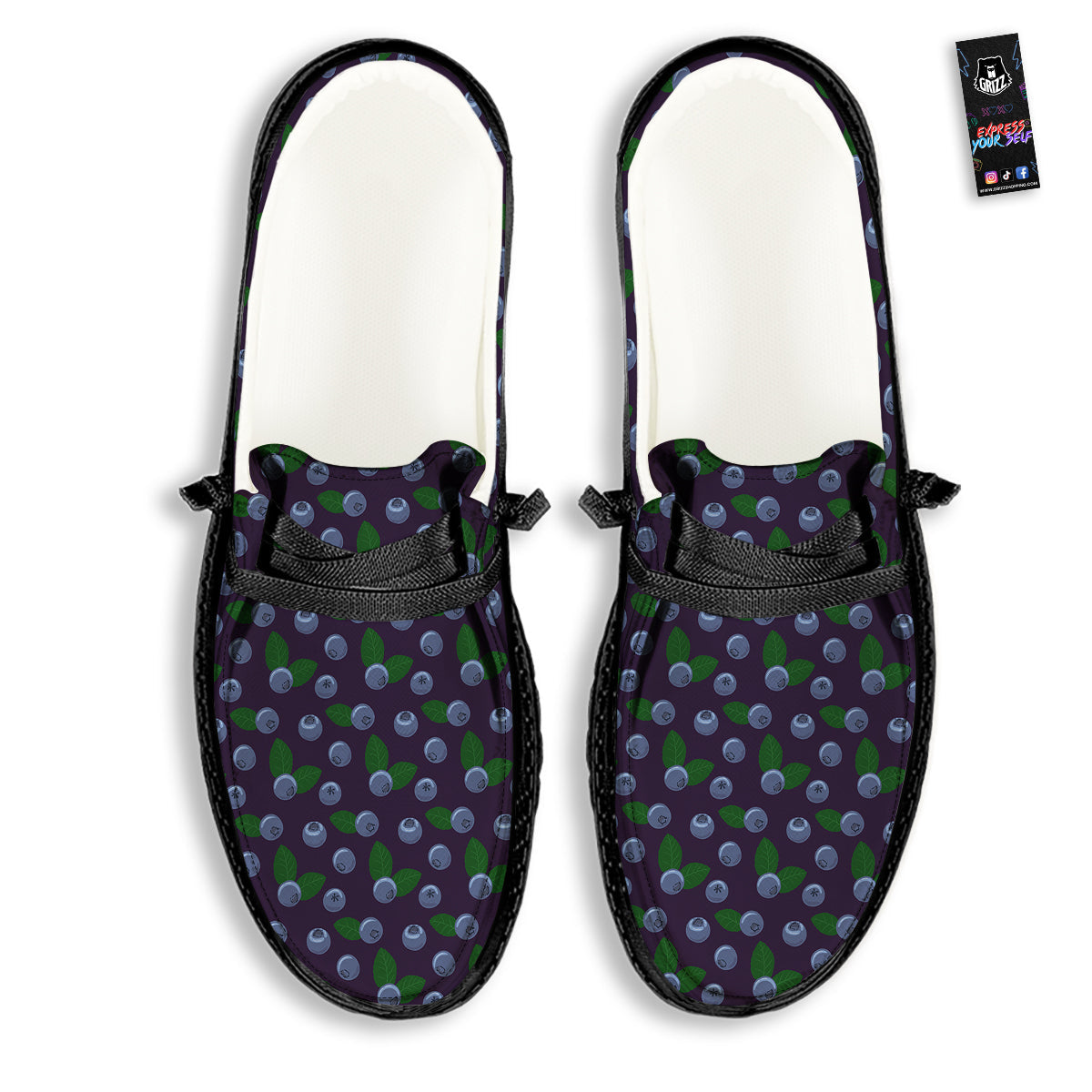 Blueberry And Leaf Print Pattern Black Loafers-grizzshop