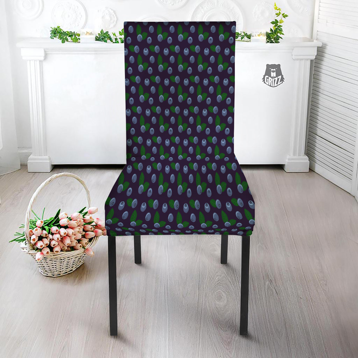 Blueberry And Leaf Print Pattern Dining Chair Slipcover-grizzshop