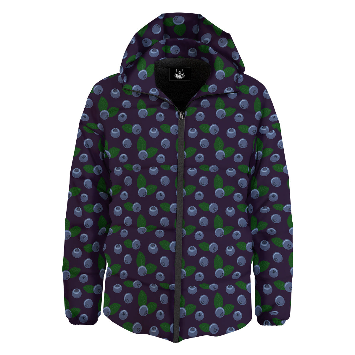 Blueberry And Leaf Print Pattern Down Jacket-grizzshop
