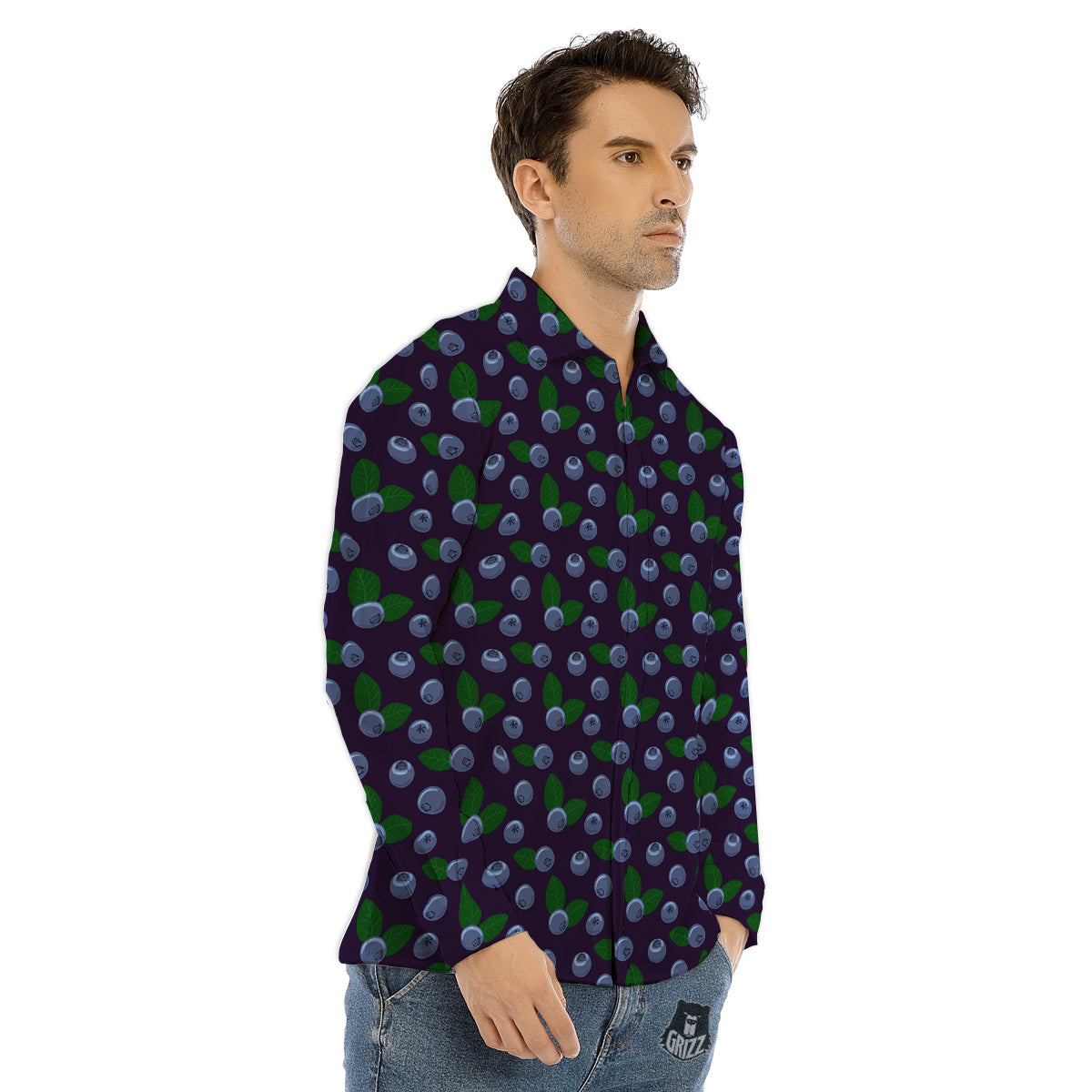 Blueberry And Leaf Print Pattern Men's Dress Shirts-grizzshop