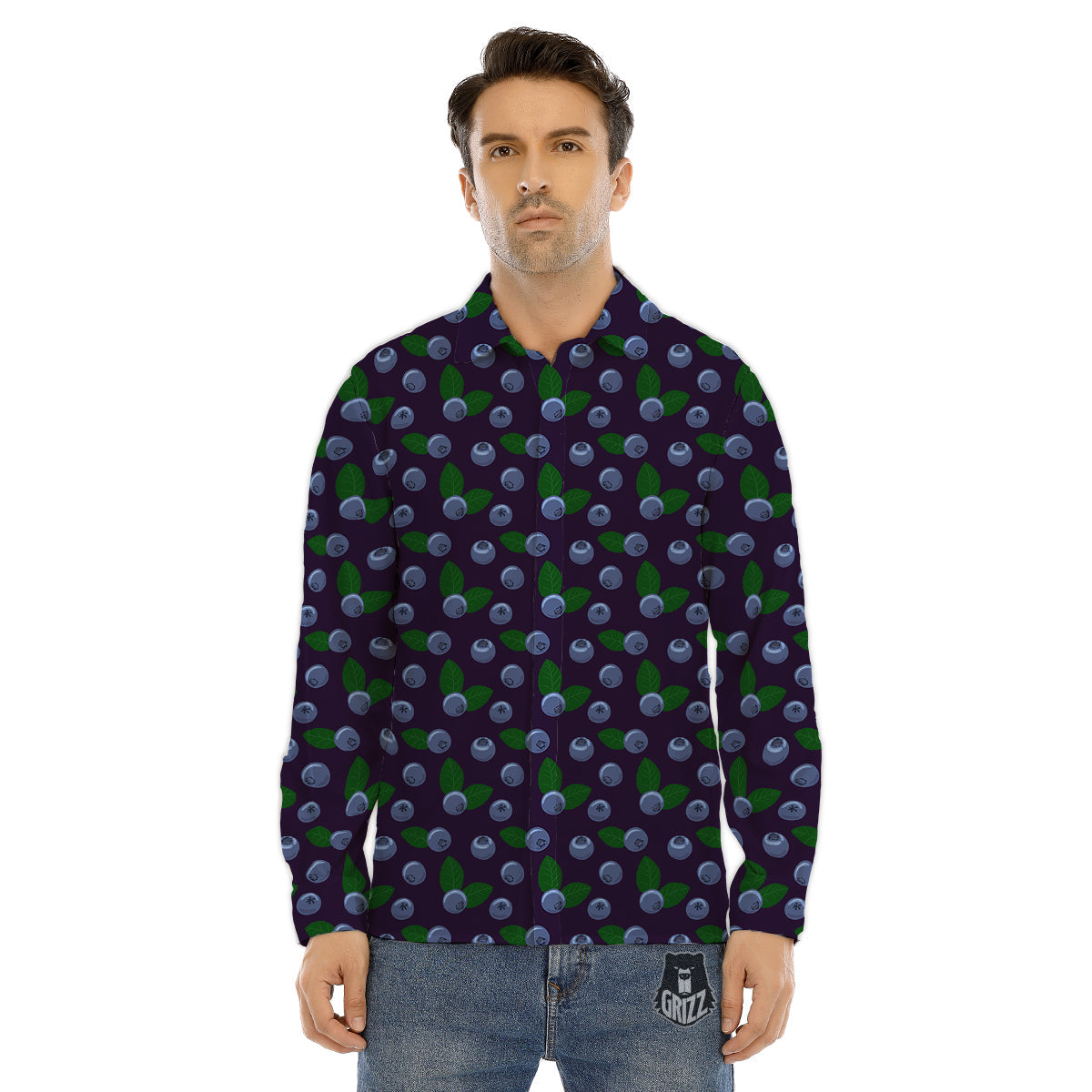 Blueberry And Leaf Print Pattern Men's Dress Shirts-grizzshop