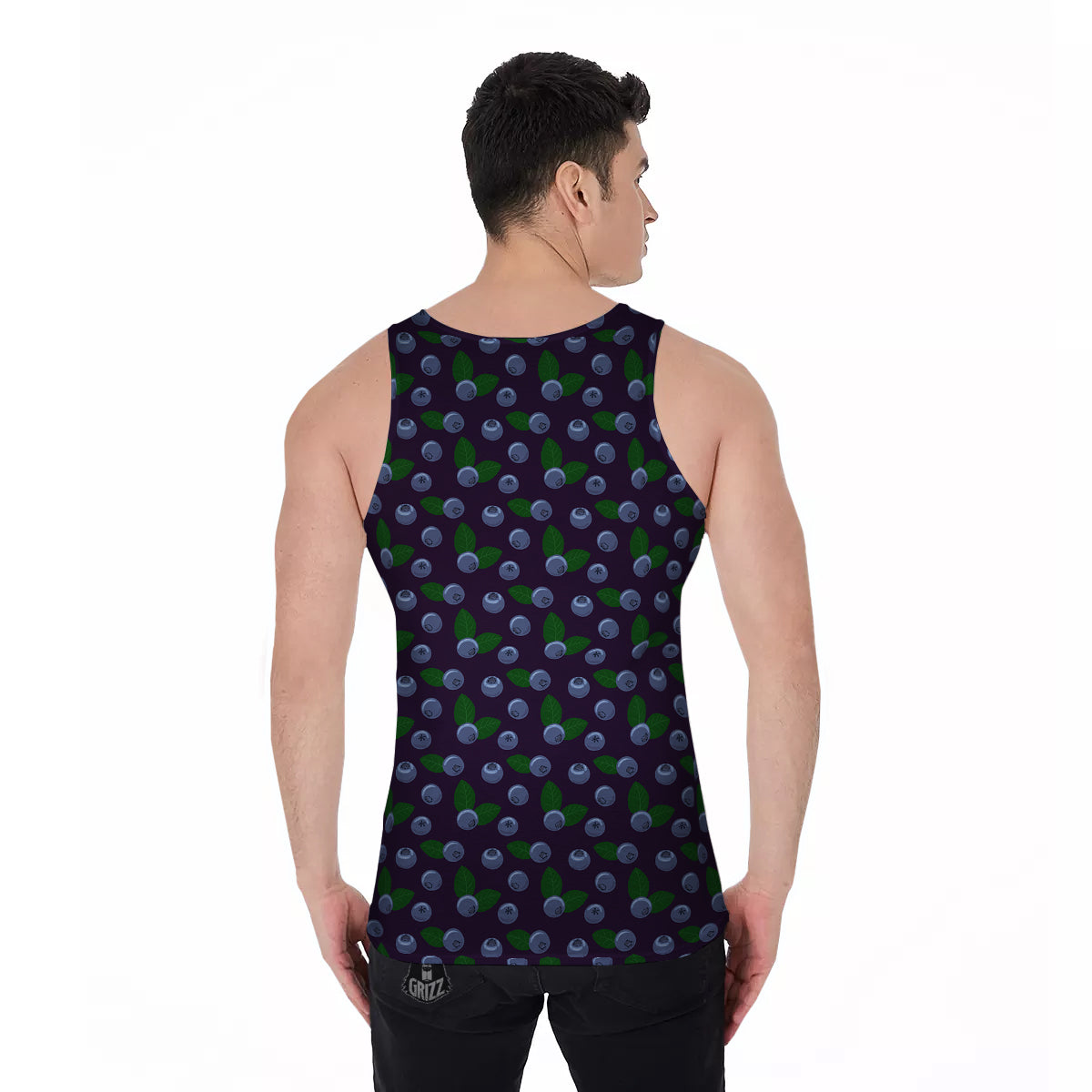 Blueberry And Leaf Print Pattern Men's Tank Top-grizzshop