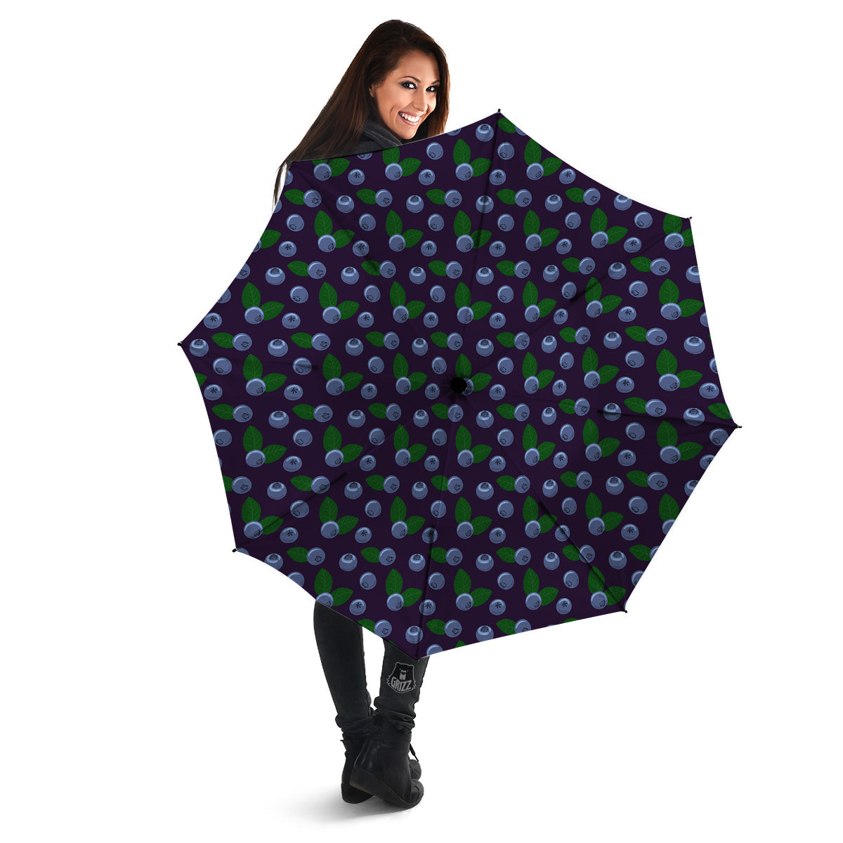 Blueberry And Leaf Print Pattern Umbrella-grizzshop