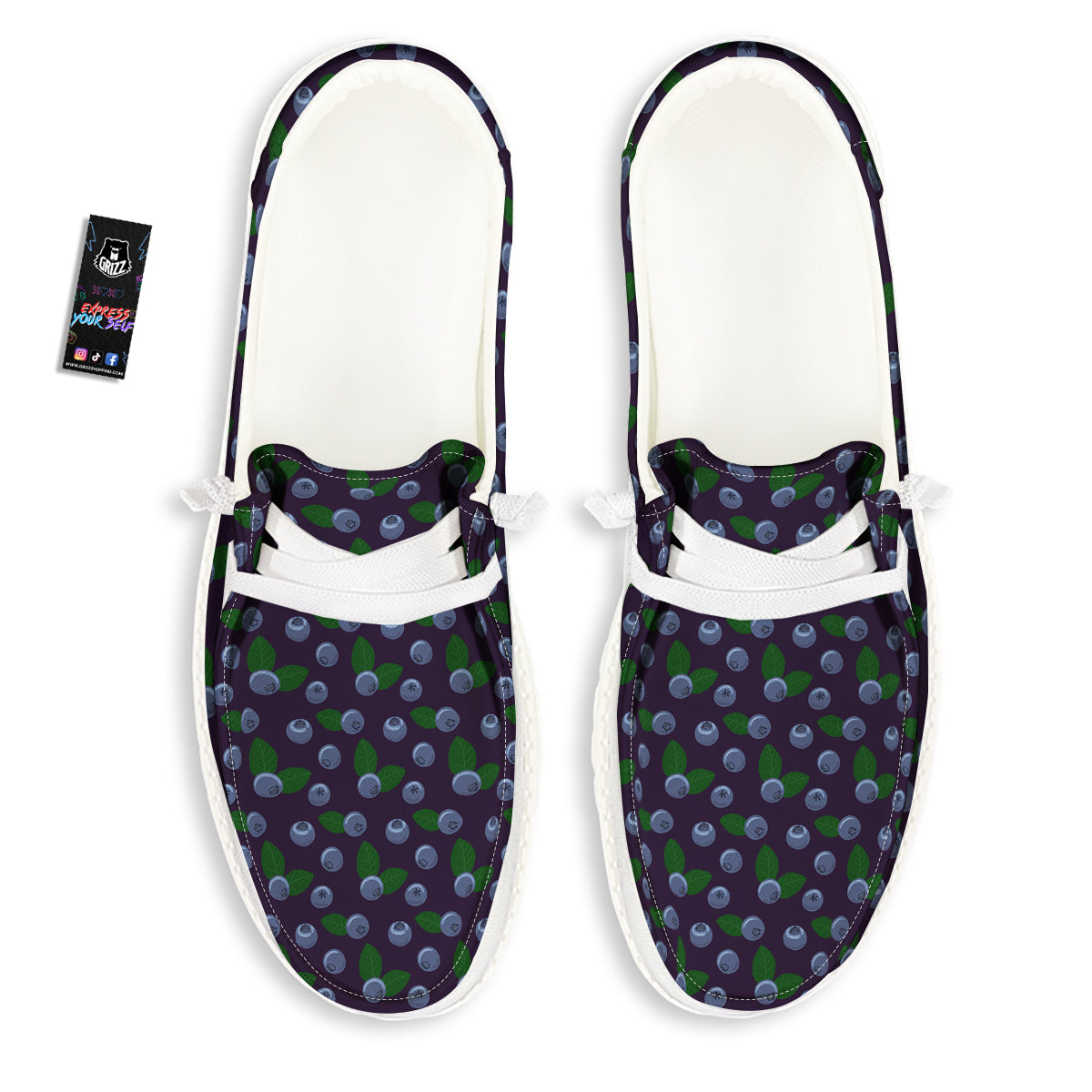 Blueberry And Leaf Print Pattern White Loafers-grizzshop