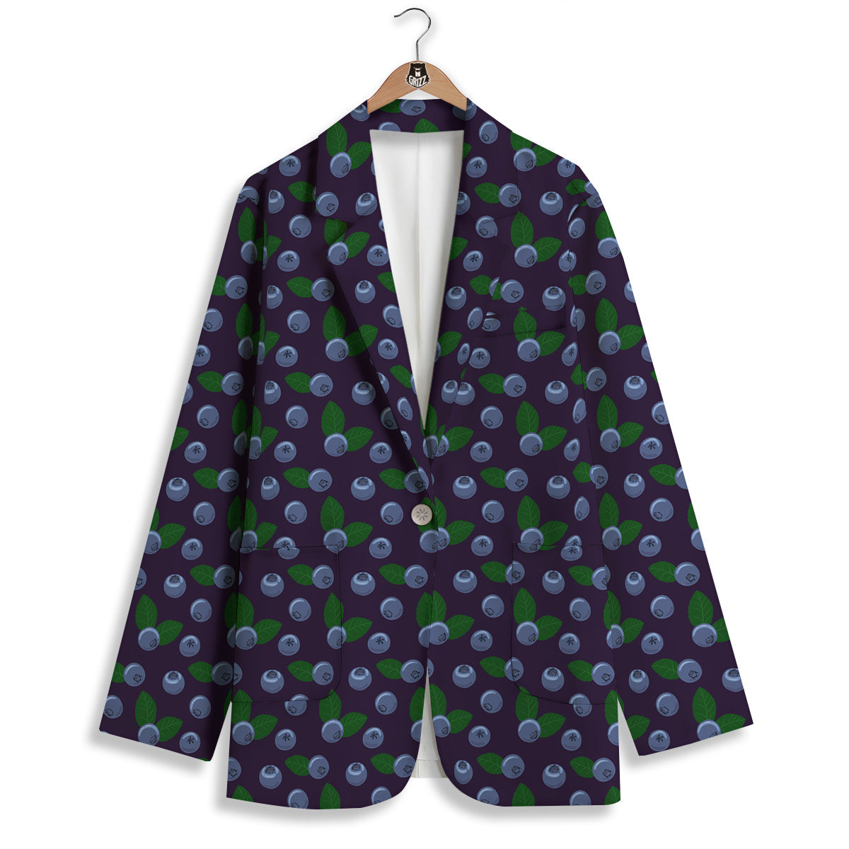 Blueberry And Leaf Print Pattern Women's Blazer-grizzshop