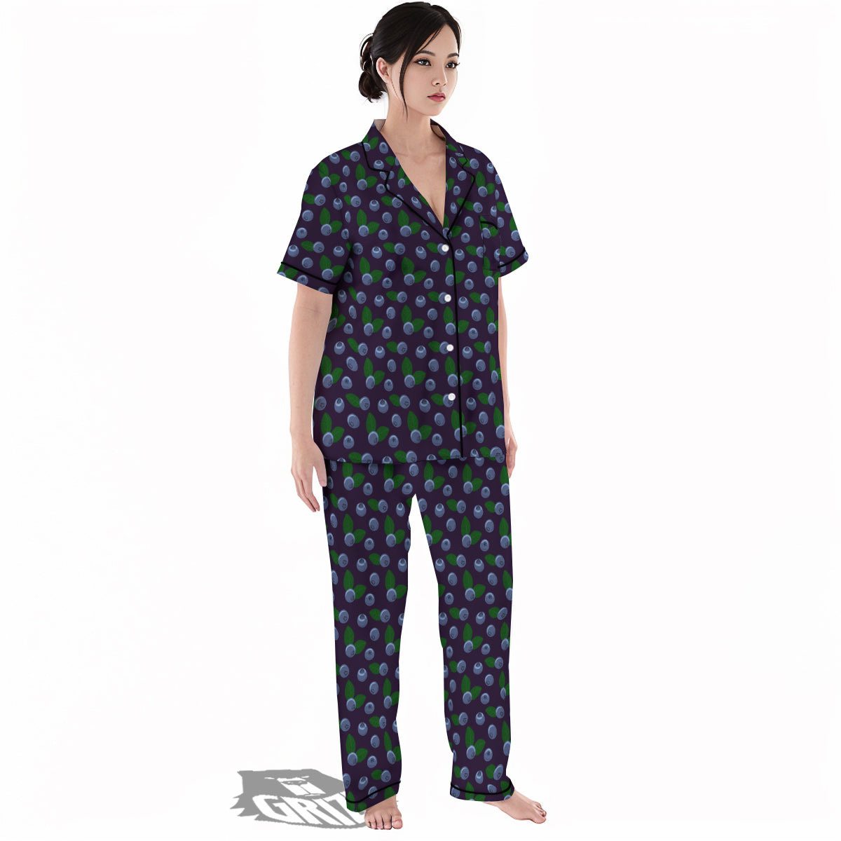 Blueberry And Leaf Print Pattern Women's Pajamas Set-grizzshop