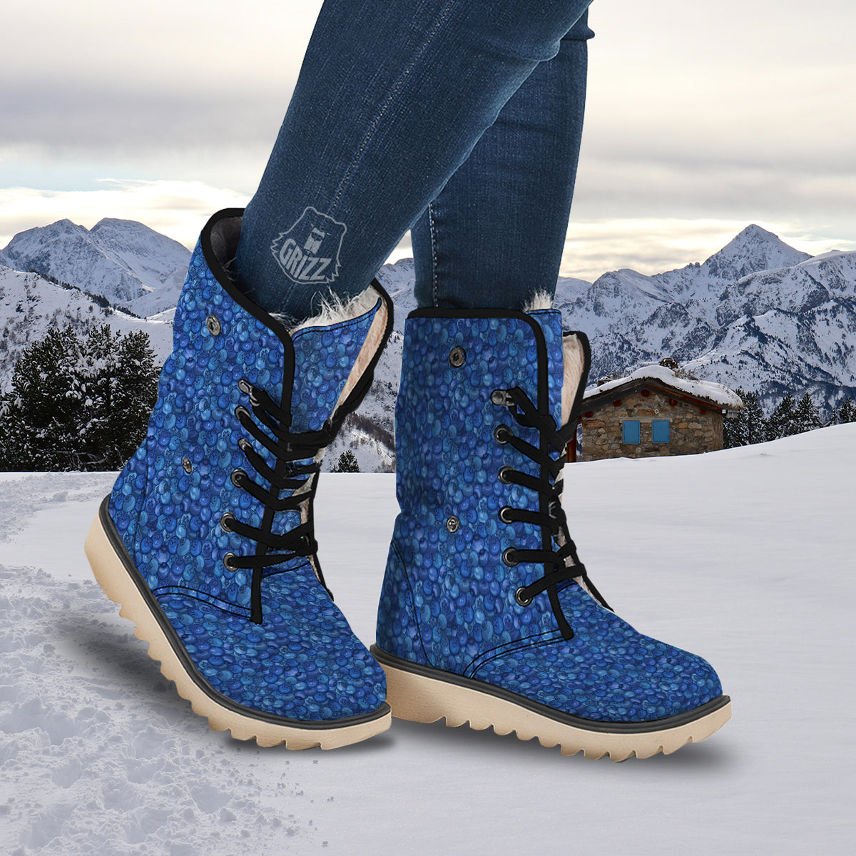 Blueberry Print Pattern Snow Boots-grizzshop