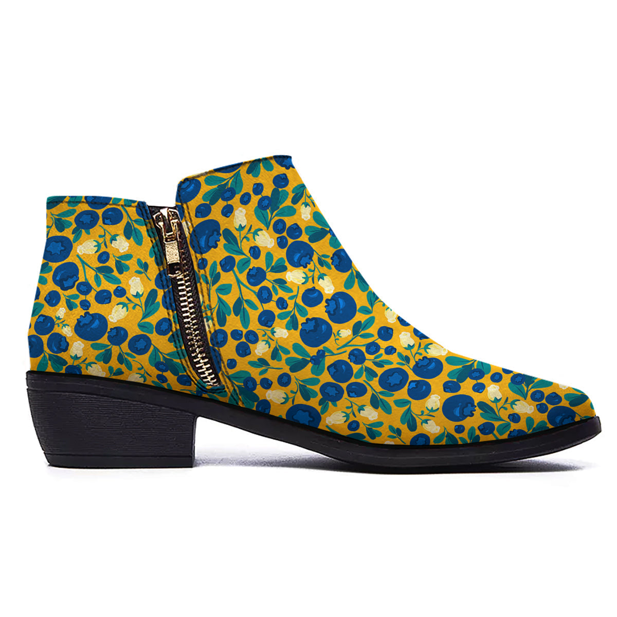 Blueberry Yellow Print Pattern Ankle Boots-grizzshop