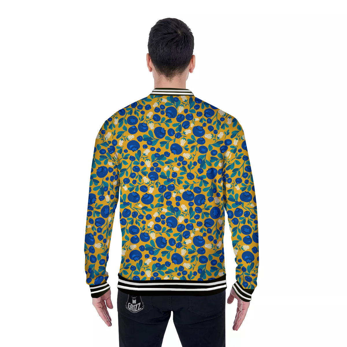 Blueberry Yellow Print Pattern Baseball Jacket-grizzshop
