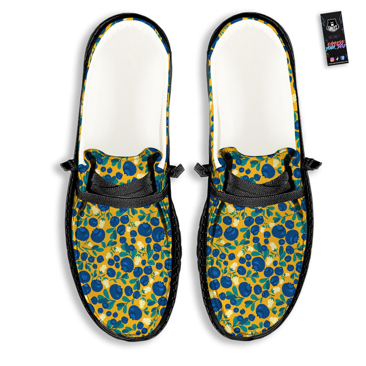 Blueberry Yellow Print Pattern Black Loafers-grizzshop