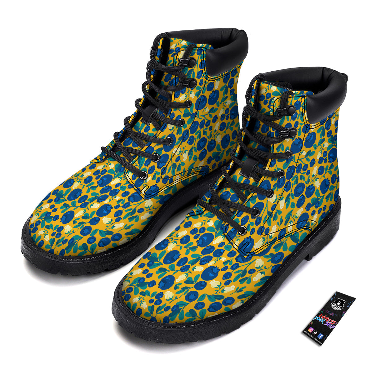 Blueberry Yellow Print Pattern Boots-grizzshop