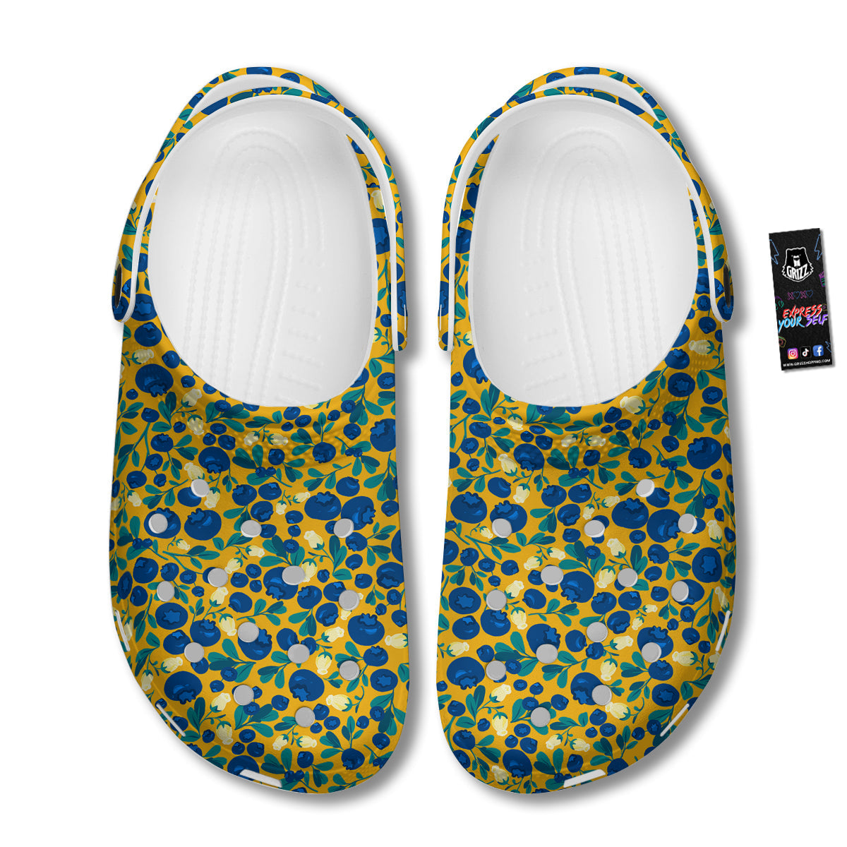 Blueberry Yellow Print Pattern Clog-grizzshop