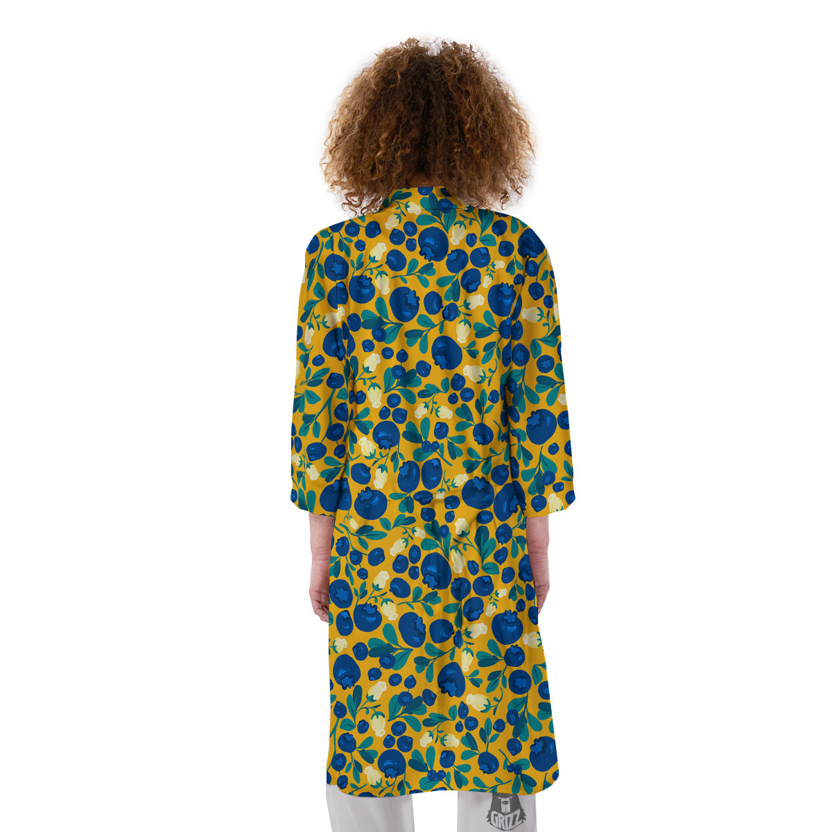 Blueberry Yellow Print Pattern Kimono-grizzshop