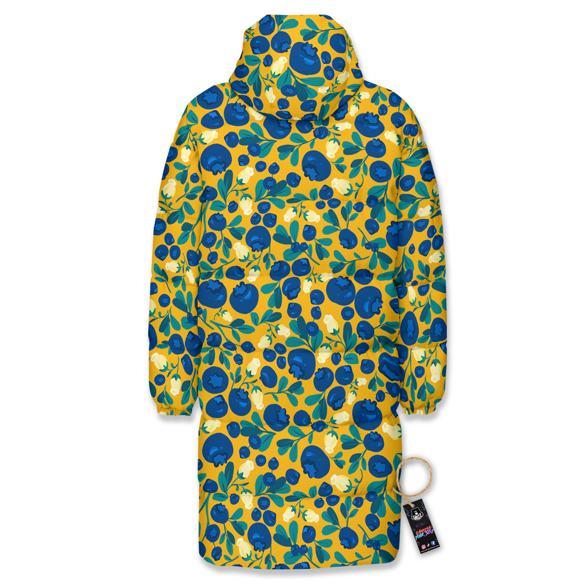 Blueberry Yellow Print Pattern Long Down Jacket-grizzshop