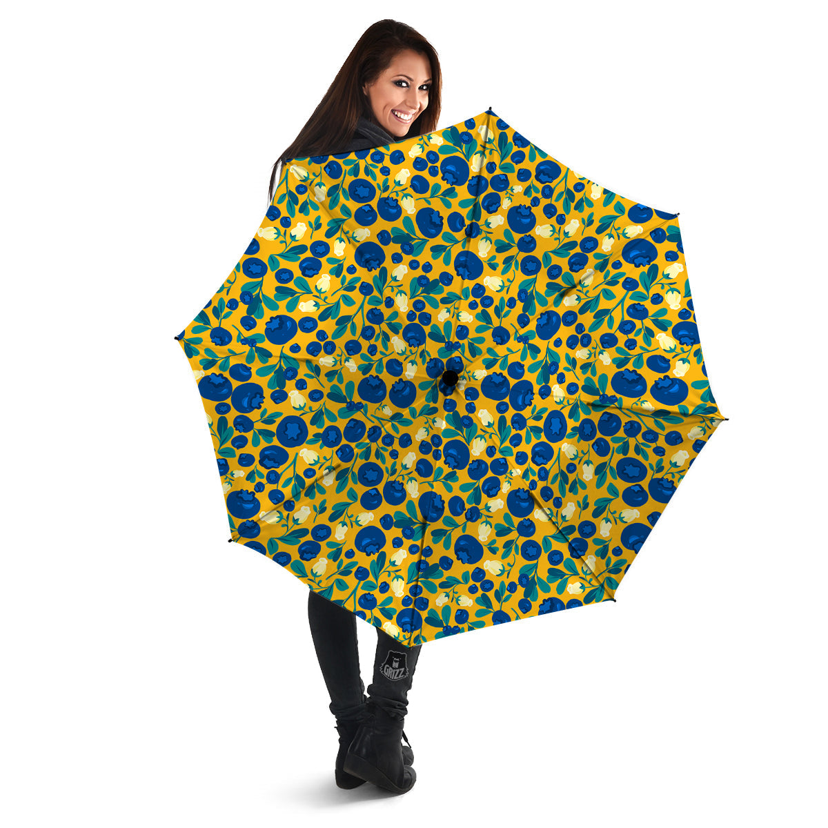 Blueberry Yellow Print Pattern Umbrella-grizzshop