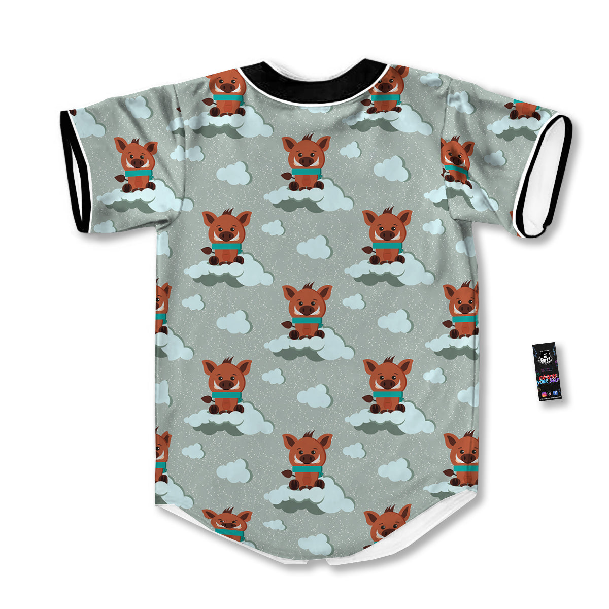 Boar And Cloud Print Pattern Baseball Jersey-grizzshop