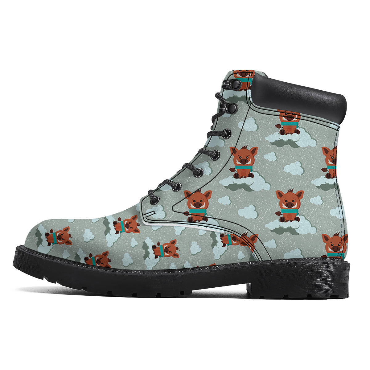 Boar And Cloud Print Pattern Boots-grizzshop
