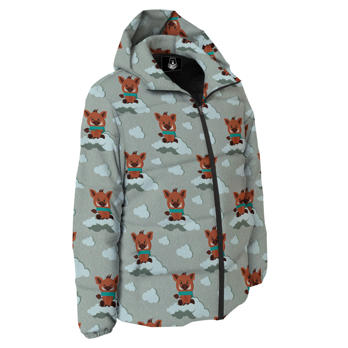 Boar And Cloud Print Pattern Down Jacket-grizzshop