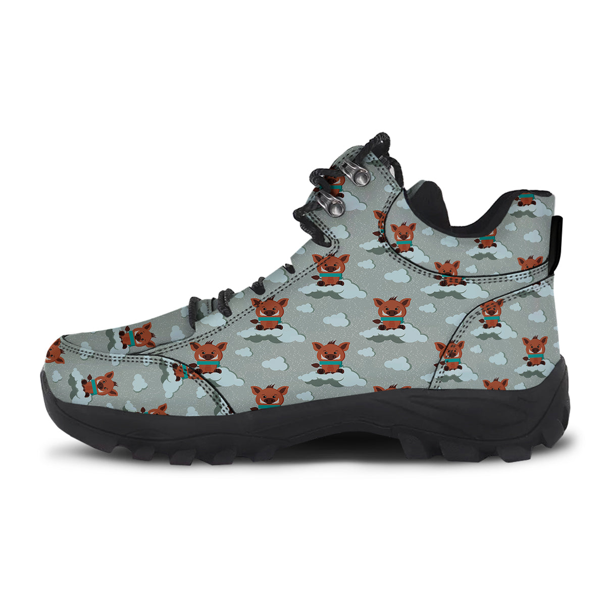 Boar And Cloud Print Pattern Hiking Shoes-grizzshop