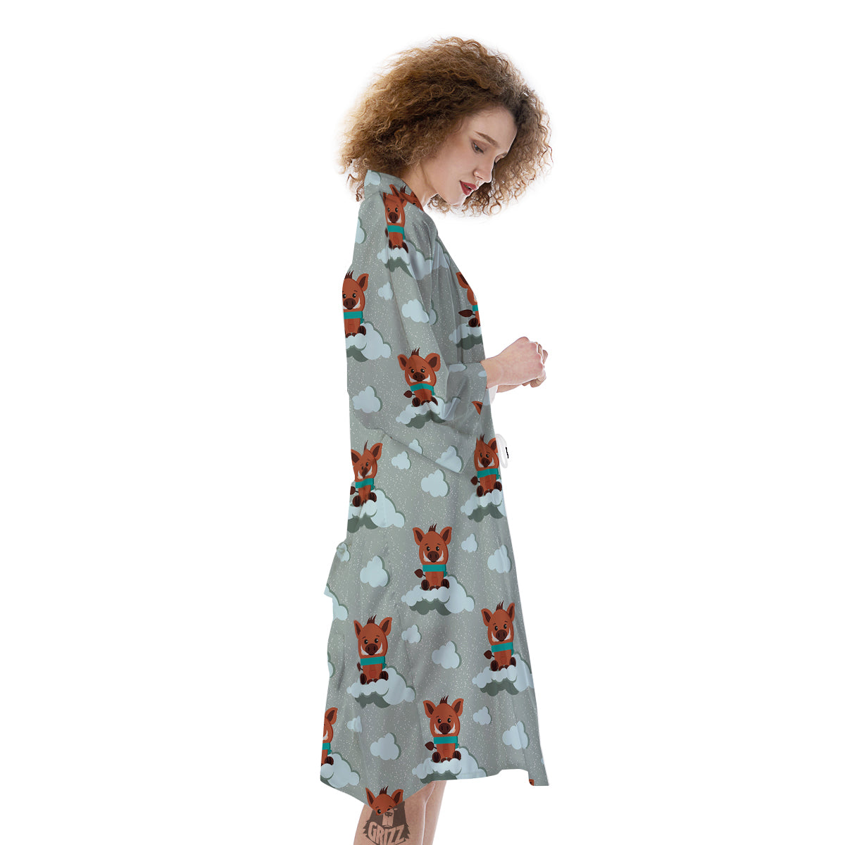 Boar And Cloud Print Pattern Kimono-grizzshop