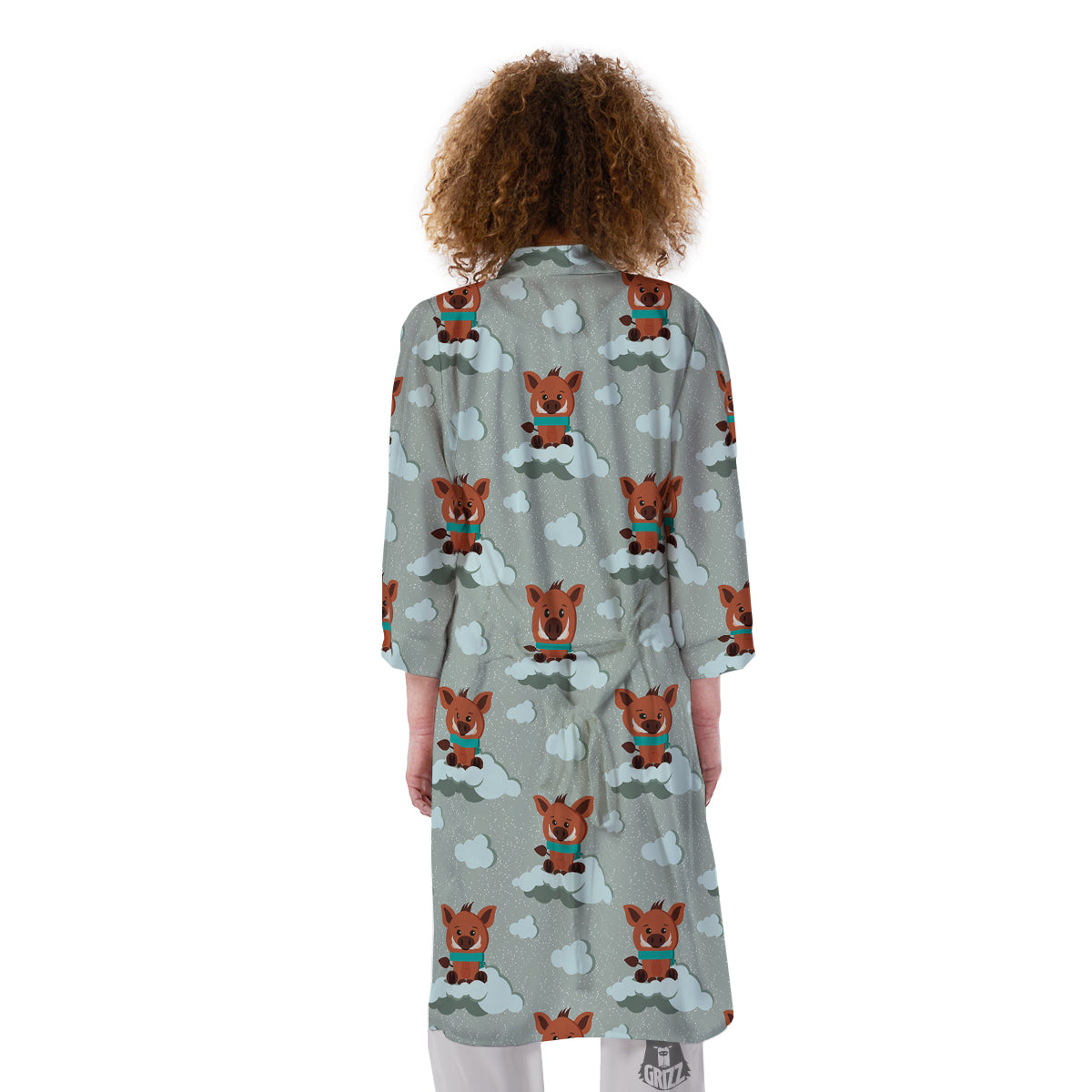 Boar And Cloud Print Pattern Kimono-grizzshop