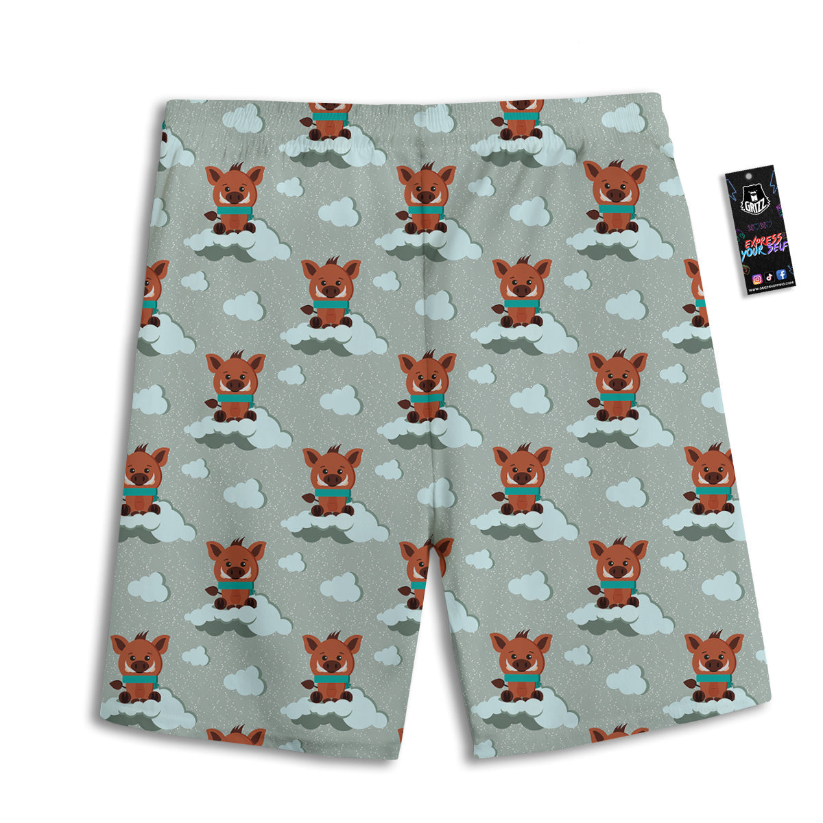 Boar And Cloud Print Pattern Men's Athletic Shorts