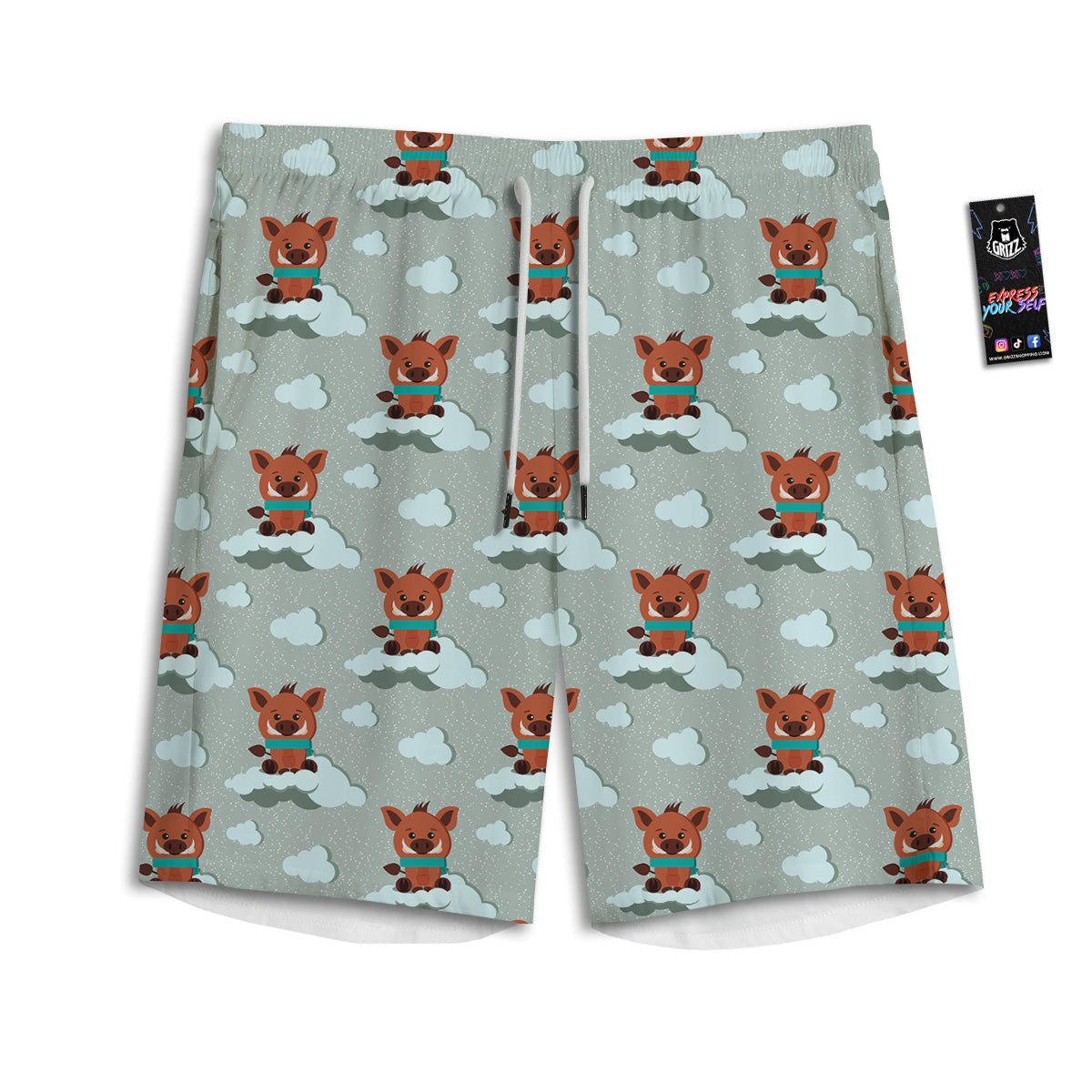 Boar And Cloud Print Pattern Men's Athletic Shorts