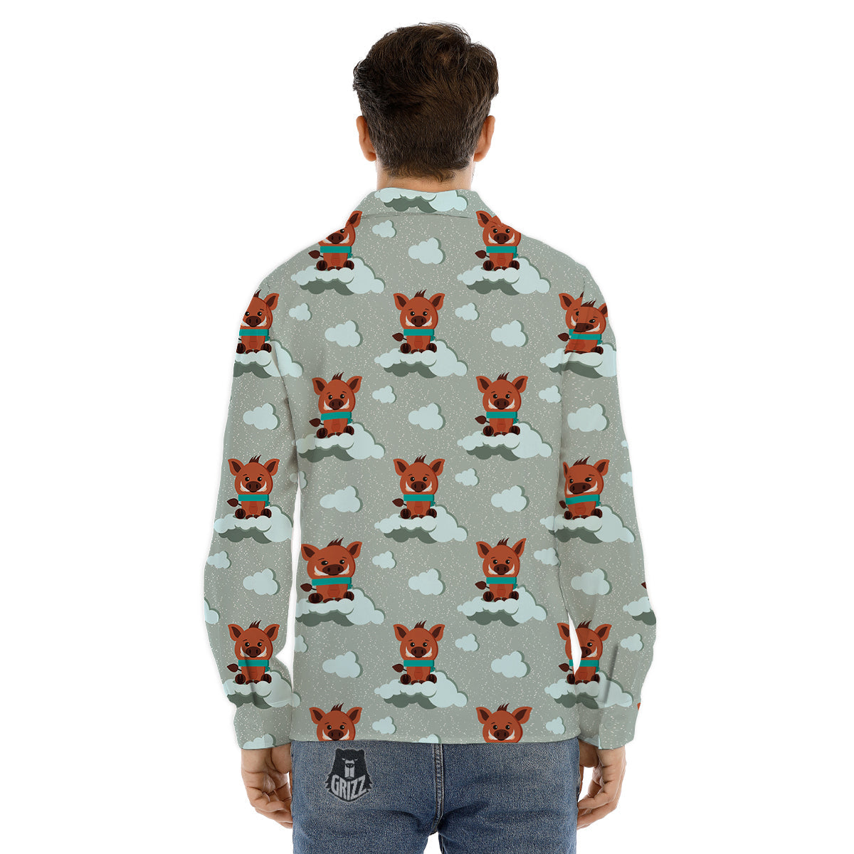 Boar And Cloud Print Pattern Men's Dress Shirts-grizzshop