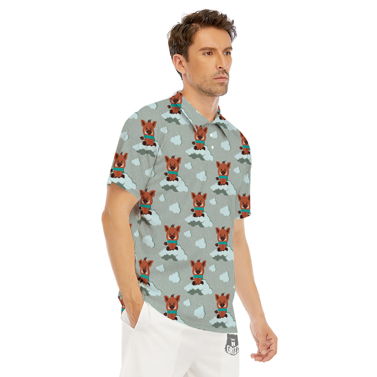 Boar And Cloud Print Pattern Men's Golf Shirts-grizzshop