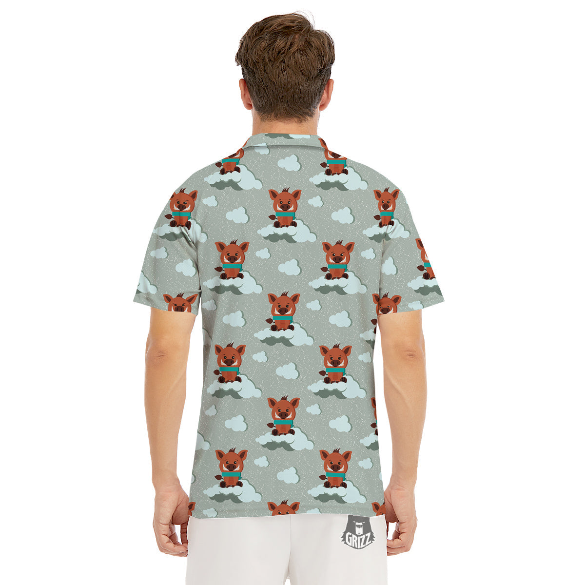 Boar And Cloud Print Pattern Men's Golf Shirts-grizzshop
