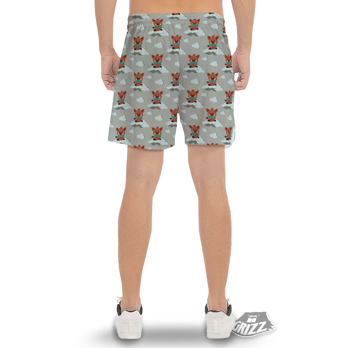 Boar And Cloud Print Pattern Men's Gym Shorts-grizzshop