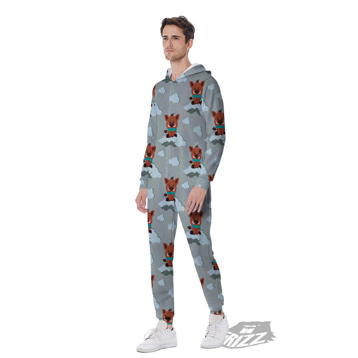 Boar And Cloud Print Pattern Men's Jumpsuit-grizzshop