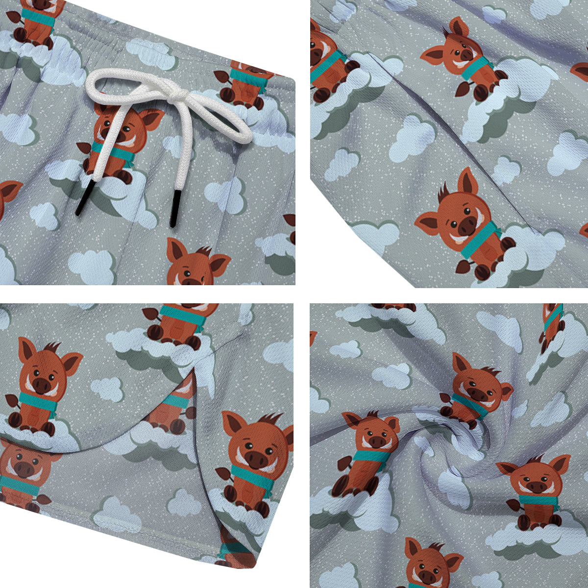 Boar And Cloud Print Pattern Men's Running Shorts-grizzshop