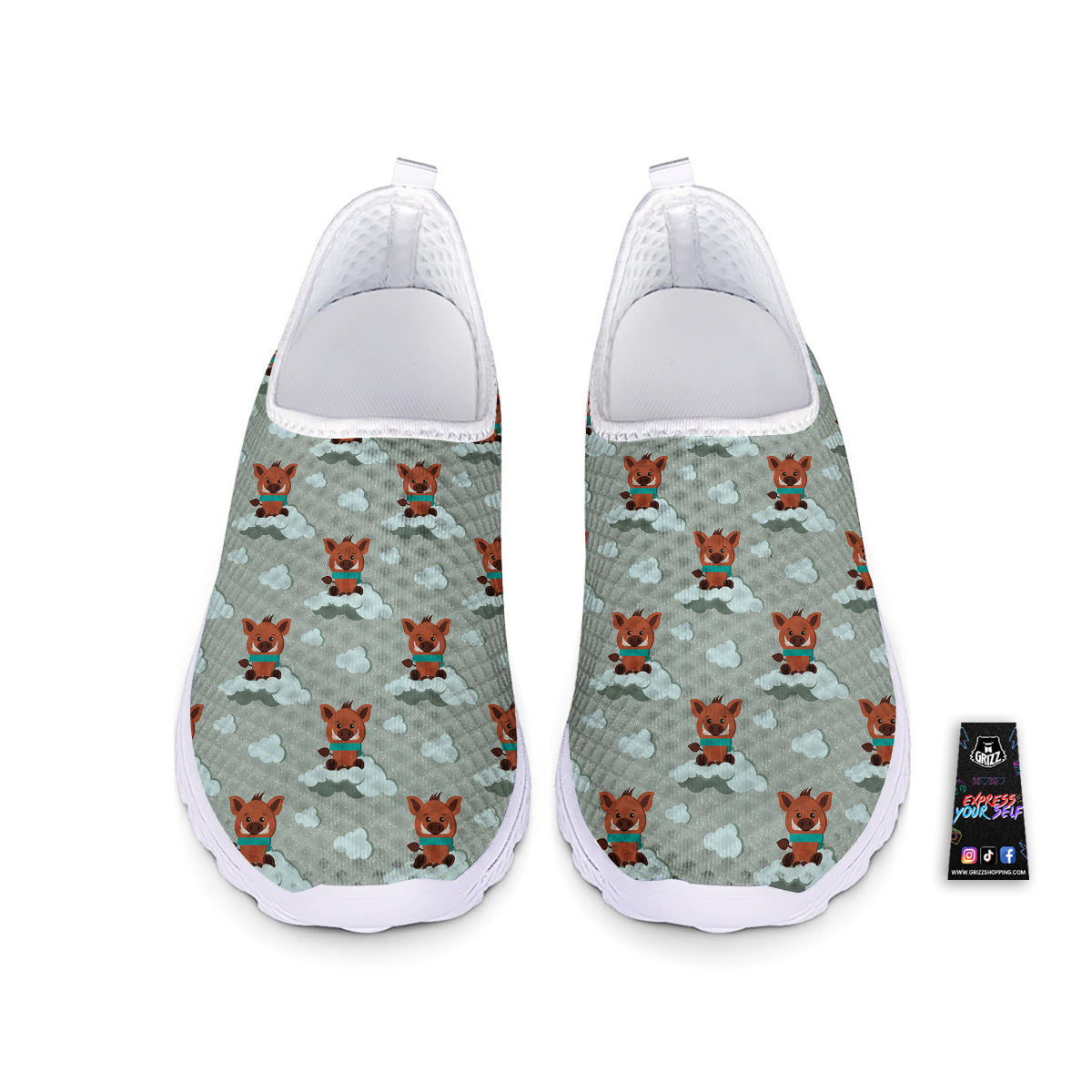 Boar And Cloud Print Pattern Nurse Shoes-grizzshop