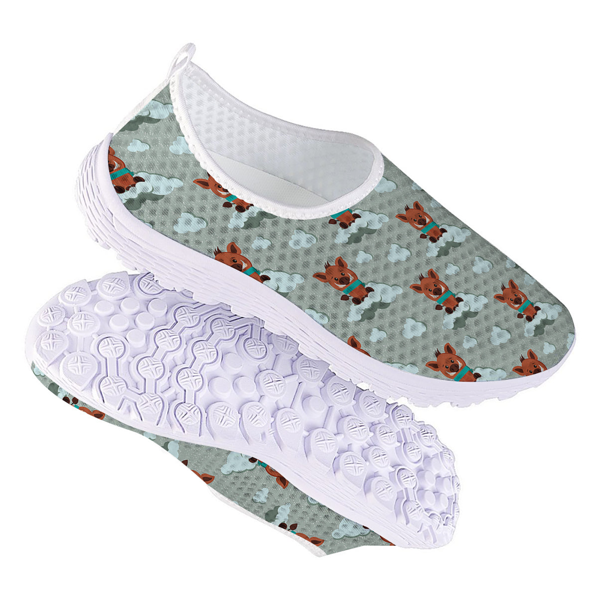 Boar And Cloud Print Pattern Nurse Shoes-grizzshop
