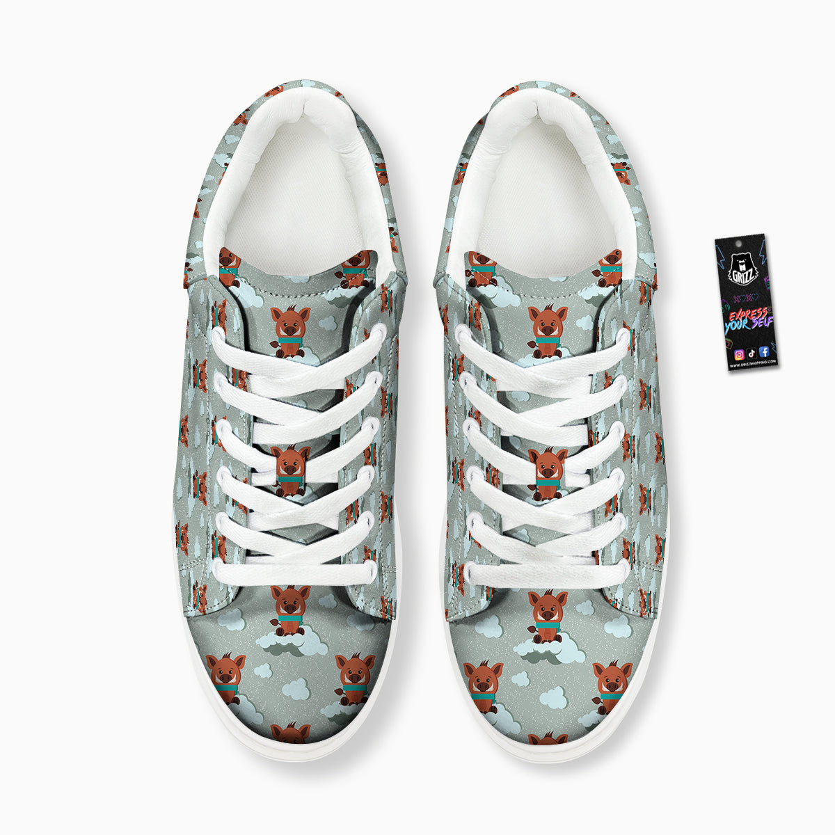 Boar And Cloud Print Pattern Platform Shoes-grizzshop