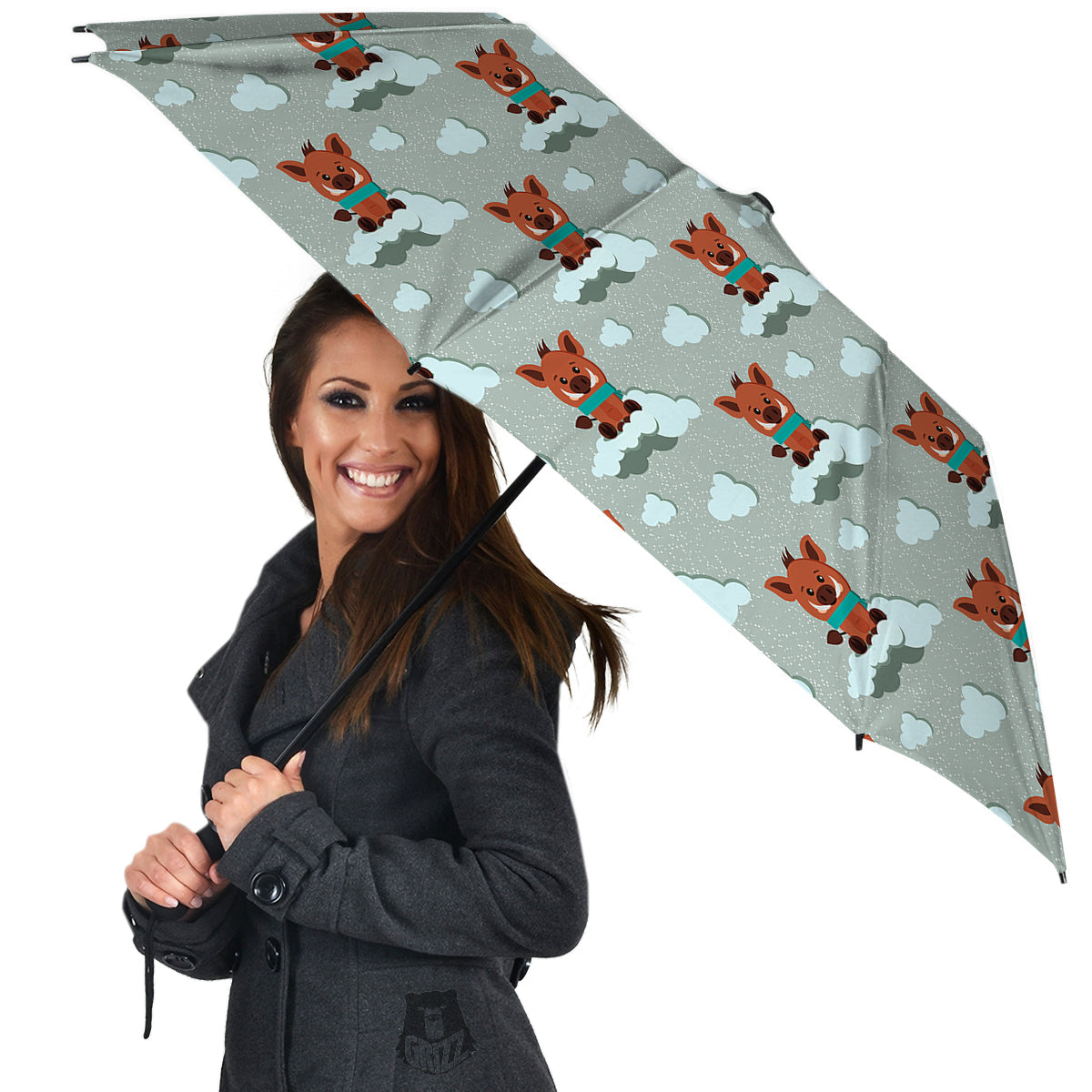 Boar And Cloud Print Pattern Umbrella-grizzshop