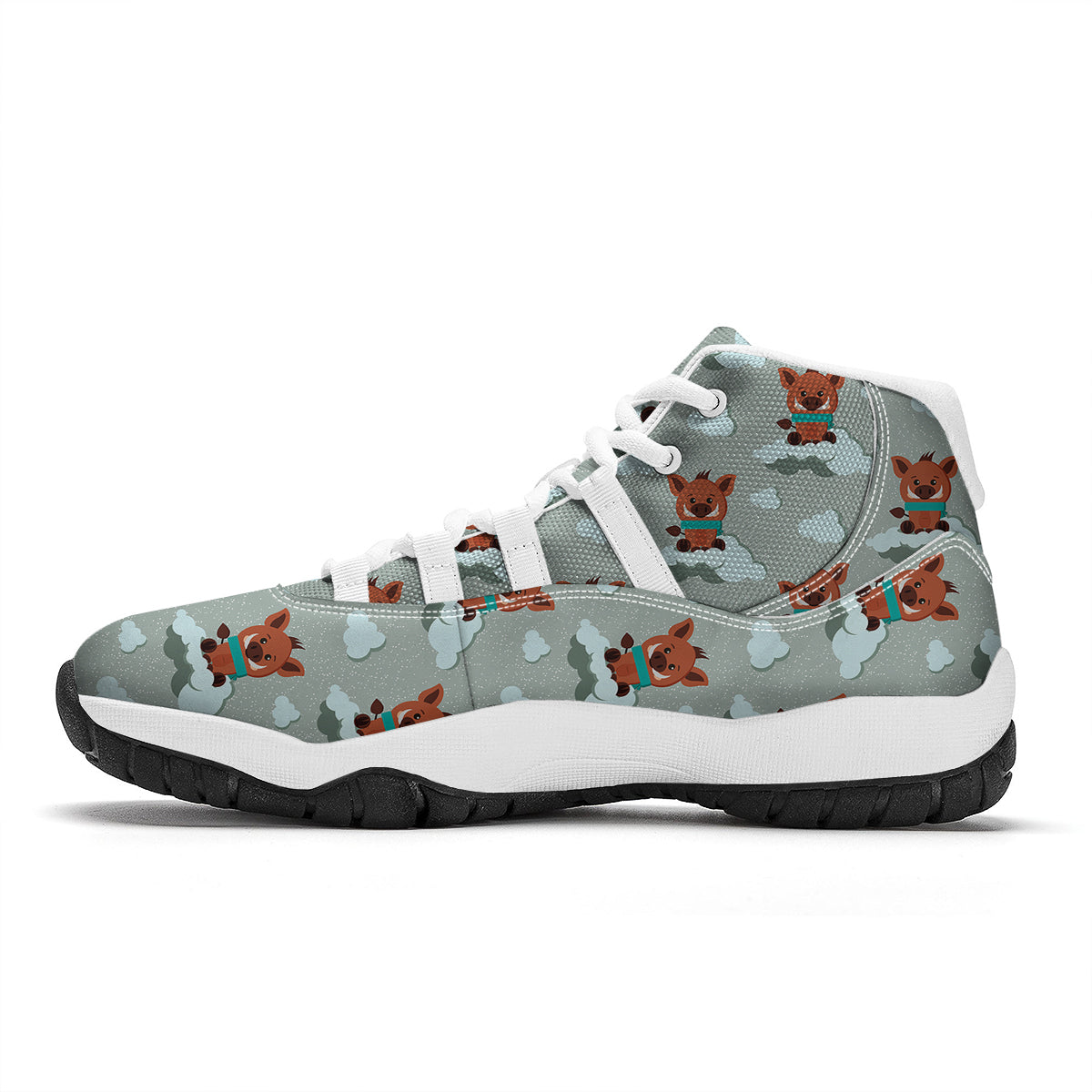 Boar And Cloud Print Pattern White Bball Shoes-grizzshop