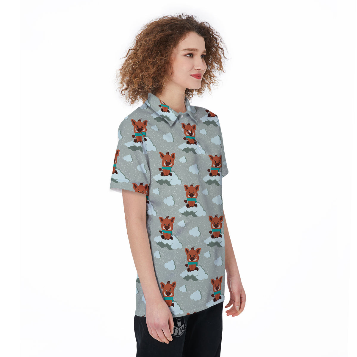Boar And Cloud Print Pattern Women's Golf Shirts-grizzshop
