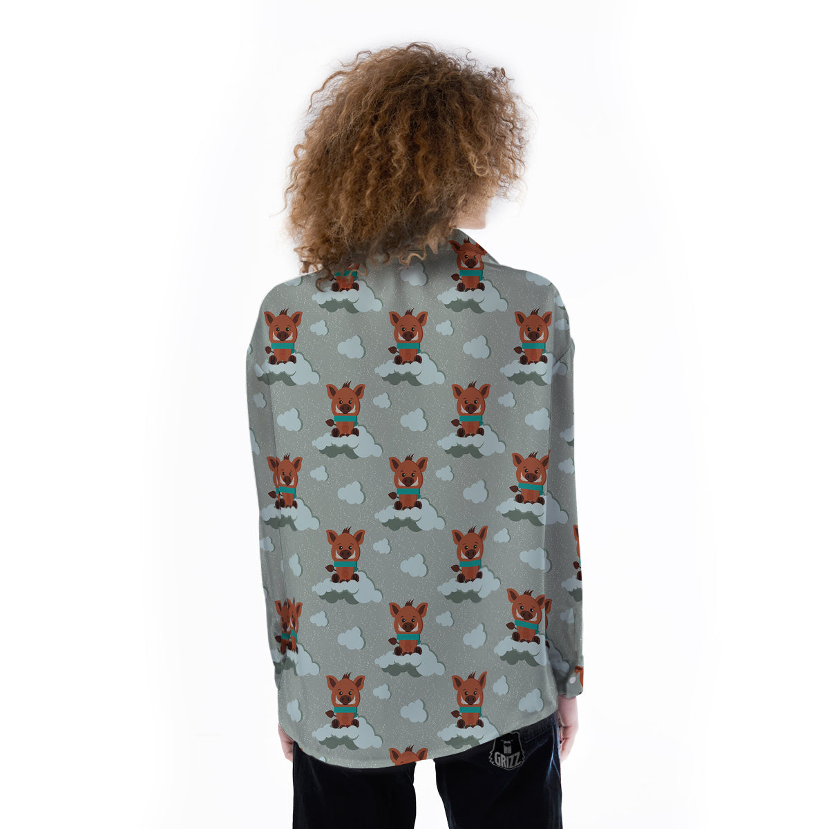 Boar And Cloud Print Pattern Women's Long Sleeve Shirts-grizzshop