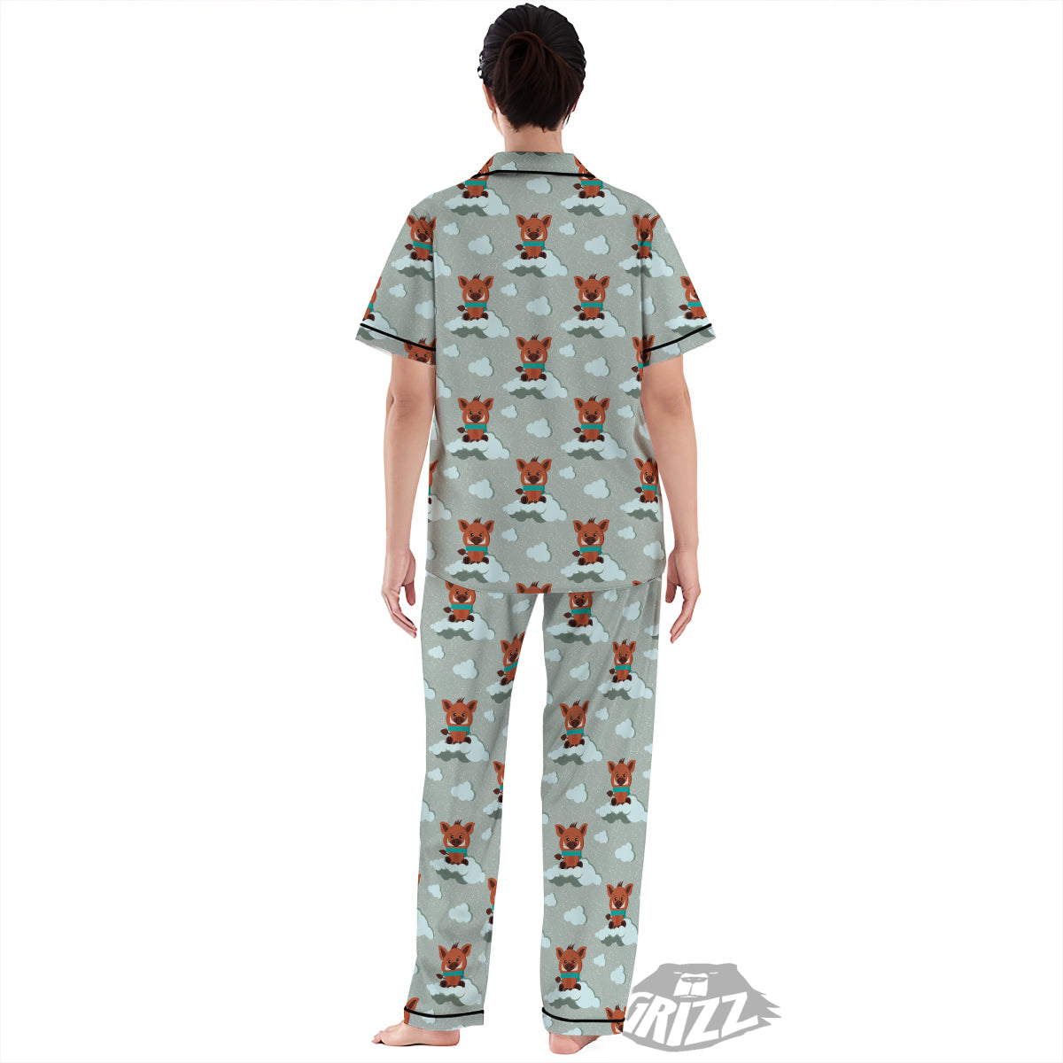 Boar And Cloud Print Pattern Women's Pajamas Set-grizzshop