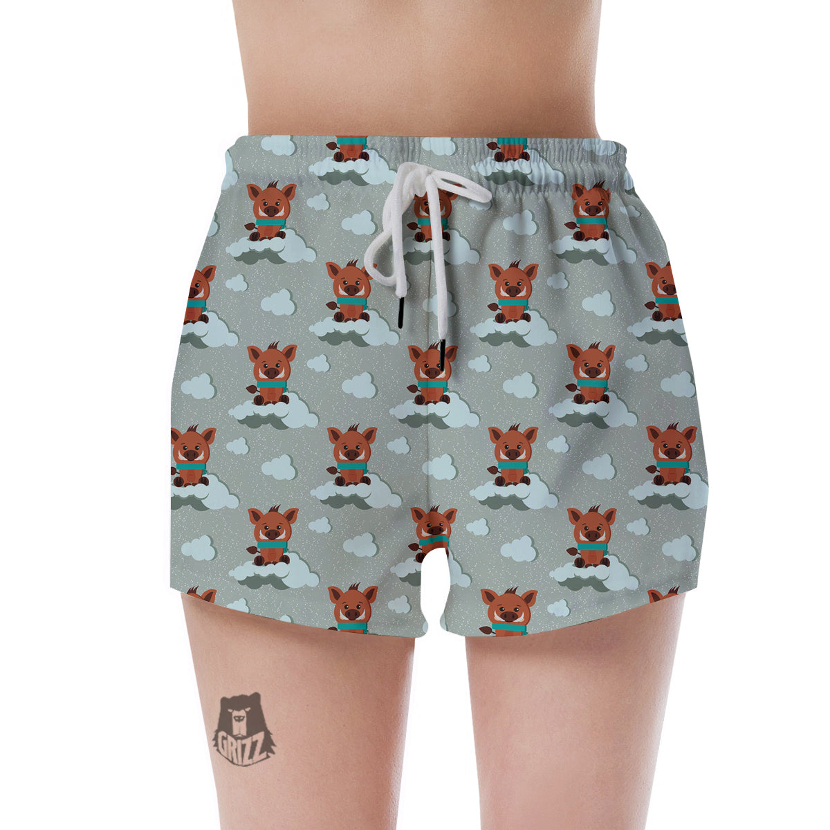 Boar And Cloud Print Pattern Women's Shorts-grizzshop