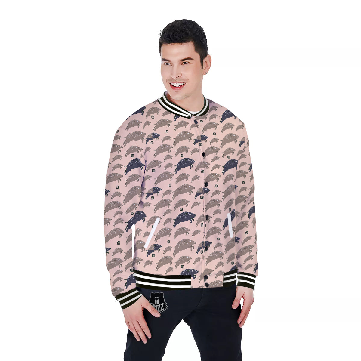 Boar Jumping Print Pattern Baseball Jacket-grizzshop
