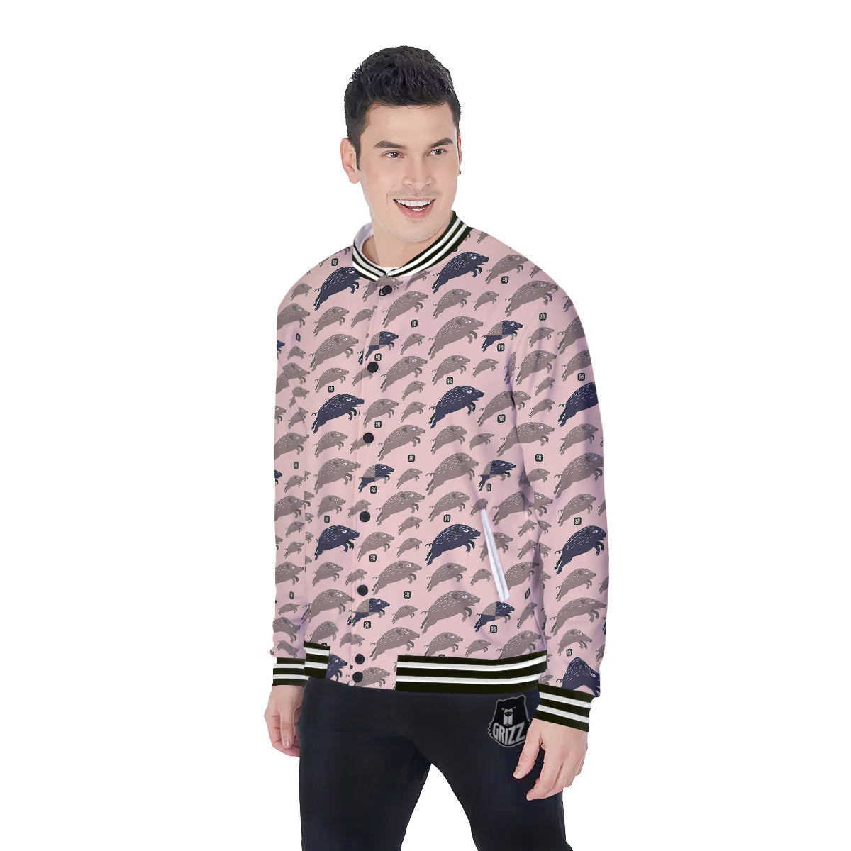 Boar Jumping Print Pattern Baseball Jacket-grizzshop