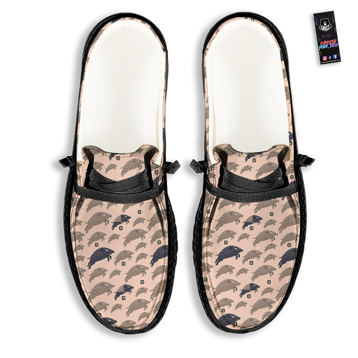 Boar Jumping Print Pattern Black Loafers-grizzshop