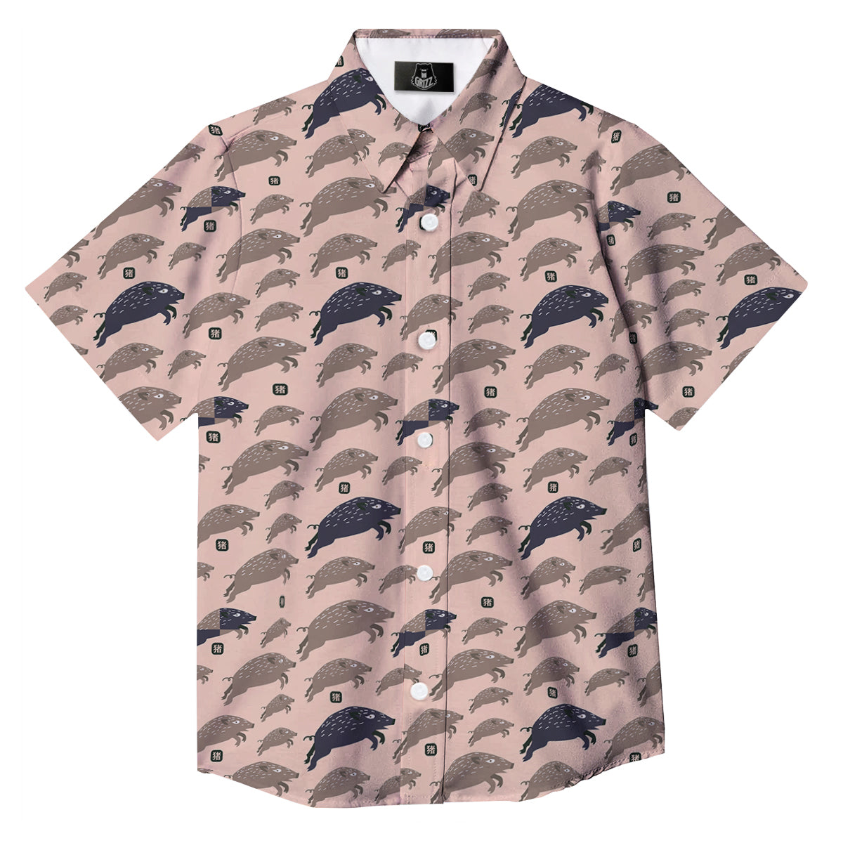 Boar Jumping Print Pattern Button Up Shirt-grizzshop