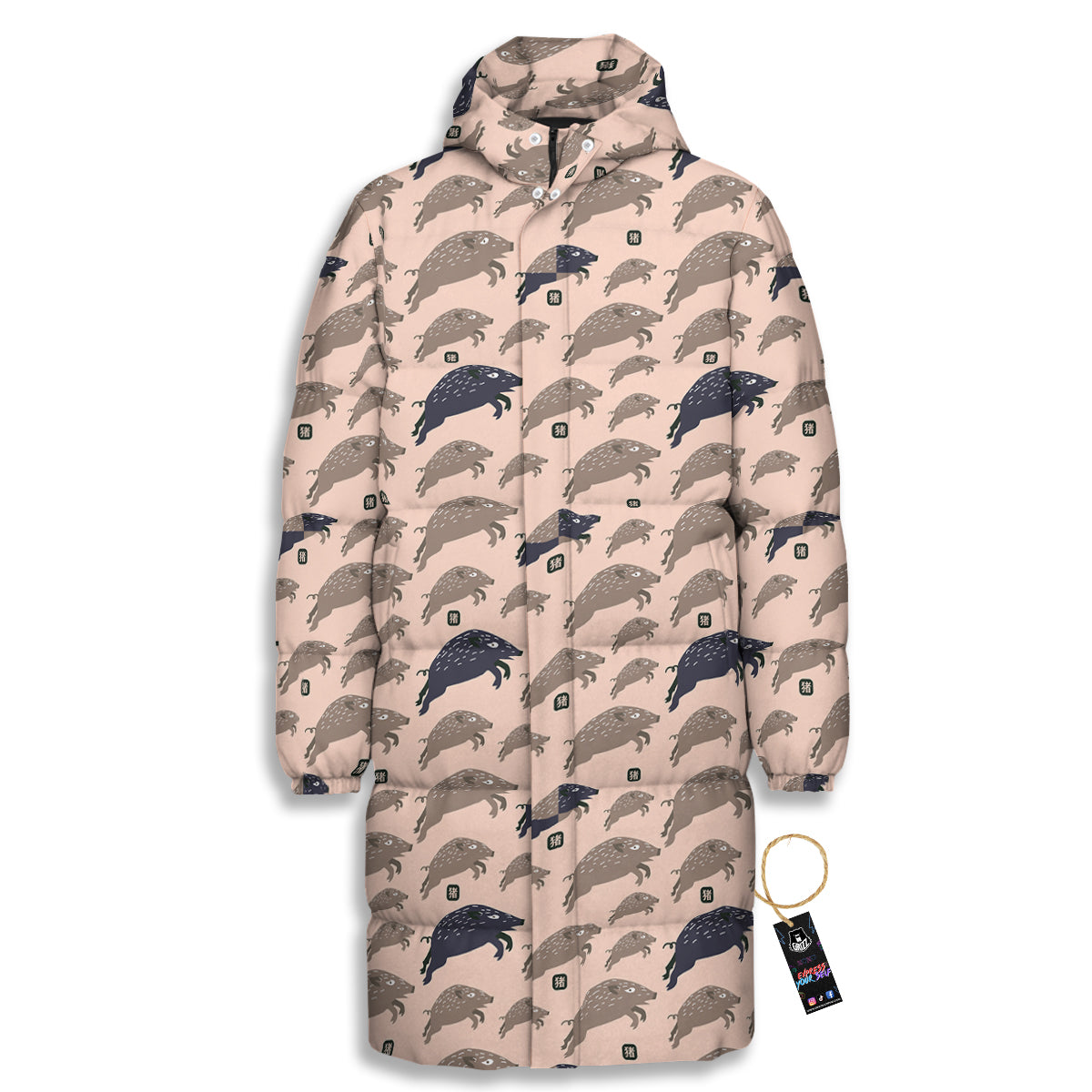 Boar Jumping Print Pattern Long Down Jacket-grizzshop
