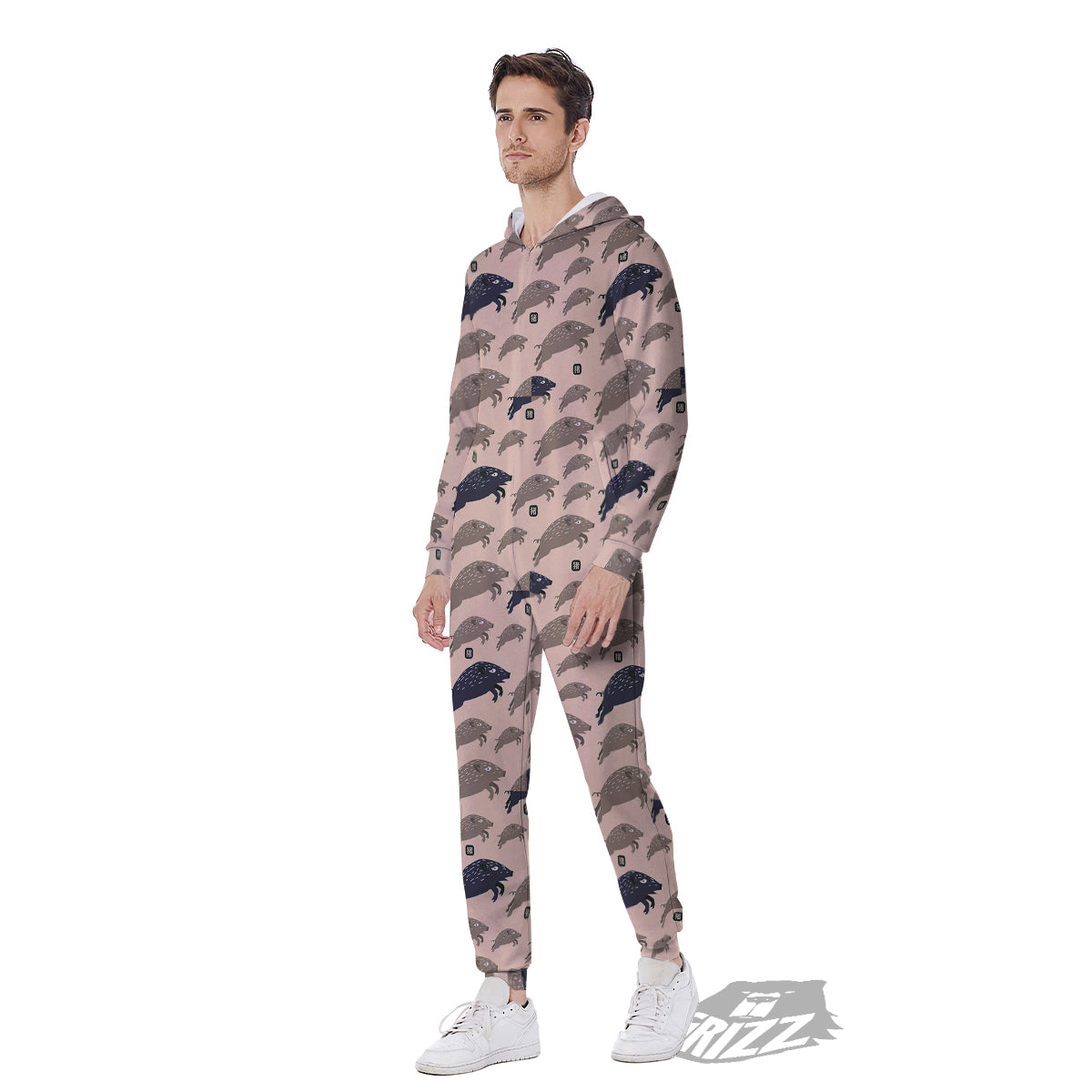 Boar Jumping Print Pattern Men's Jumpsuit-grizzshop