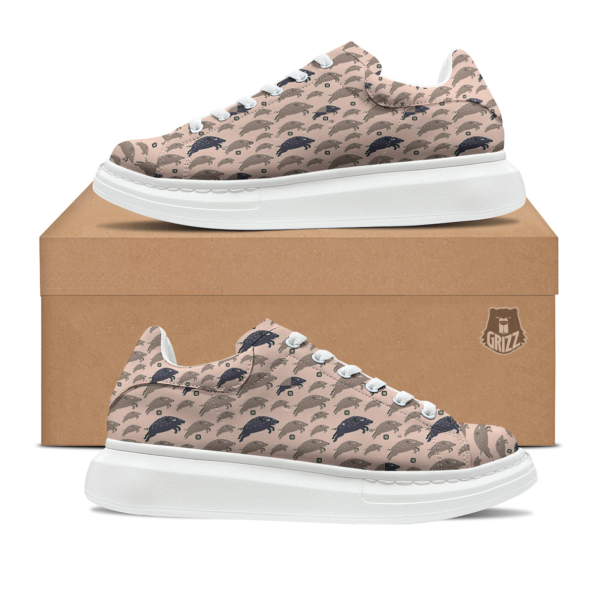 Boar Jumping Print Pattern Platform Shoes-grizzshop
