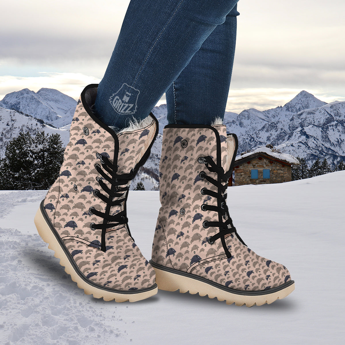 Boar Jumping Print Pattern Snow Boots-grizzshop